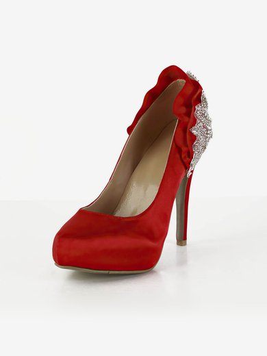 Women's Red Satin Pumps with Beading/Crystal #Milly03030557