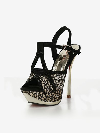 Women's Black Satin Pumps with Buckle/Stitching Lace/Rivet #Milly03030567