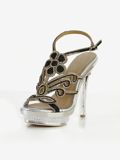 Women's Silver Satin Pumps with Buckle/Crystal/Crystal Heel #Milly03030569