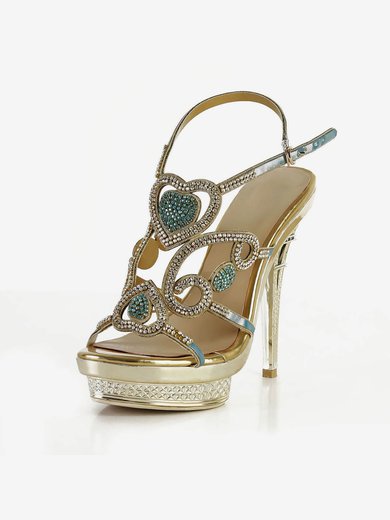 Women's Gold Sparkling Glitter Pumps with Buckle/Crystal/Crystal Heel #Milly03030570