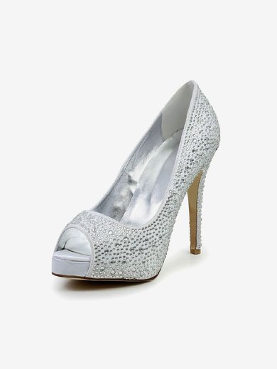 Women's Silver Satin Pumps with Crystal/Crystal Heel #Milly03030585