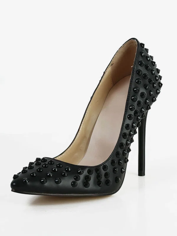 Women's Black Real Leather Pumps with Rivet #Milly03030588