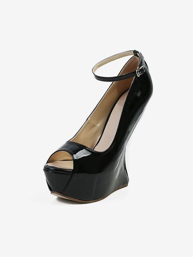 Women's Black Patent Leather Peep Toe with Buckle #Milly03030589
