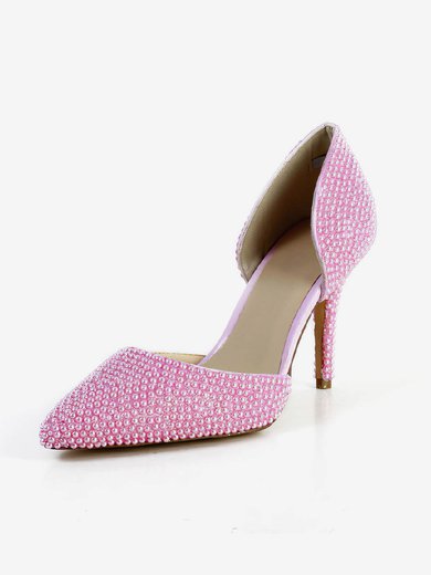 Women's Pink Patent Leather Pumps with Imitation Pearl #Milly03030591