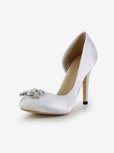 Women's White Silk Pumps with Crystal #Milly03030600