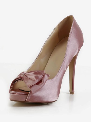 Women's Pink Silk Pumps with Bowknot #Milly03030602