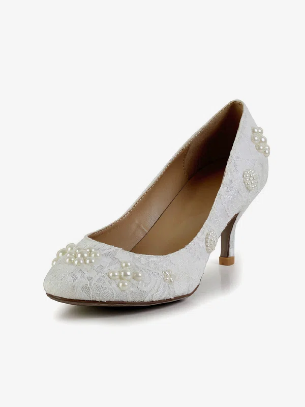Women's White Lace Pumps with Pearl #Milly03030603