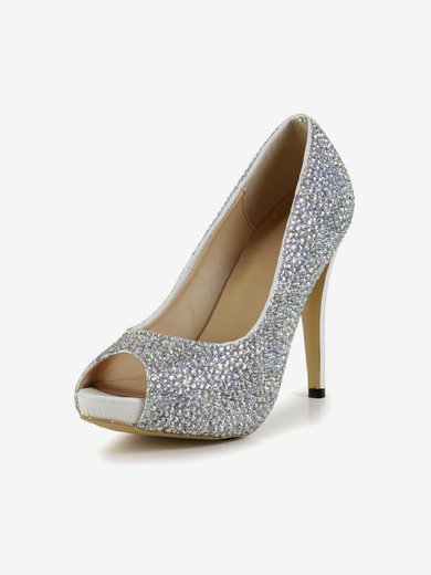 Women's Silver Real Leather Pumps with Crystal #Milly03030604