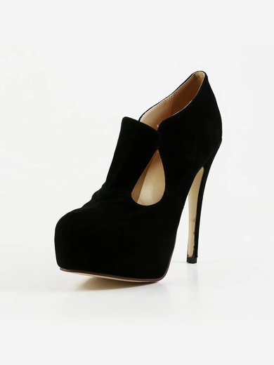 Women's Black Suede Pumps with Hollow-out #Milly03030607