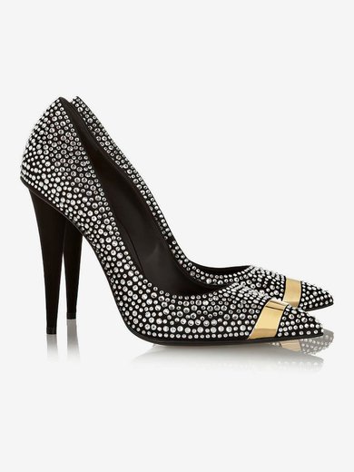 Women's Black Suede Pumps with Crystal #Milly03030609