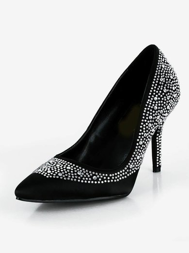 Women's Black Silk Pumps with Crystal/Crystal Heel #Milly03030613