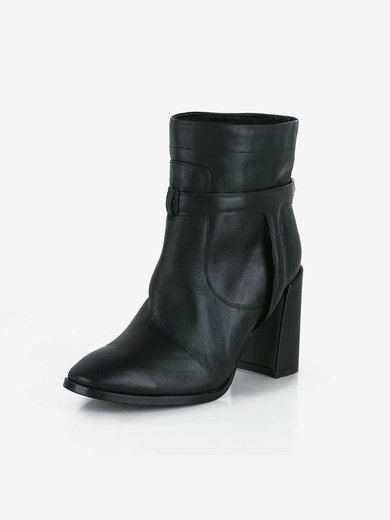 Women's Black Real Leather Ankle Boots #Milly03030615