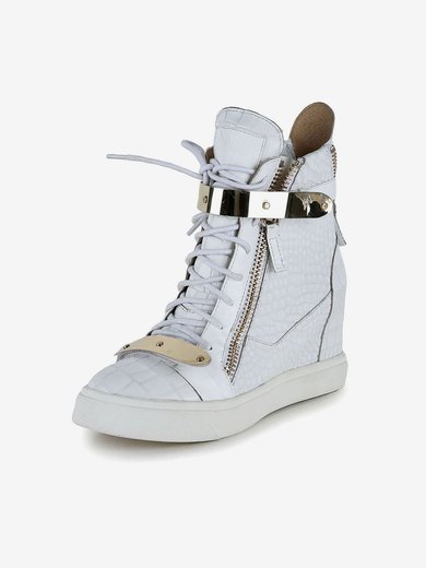 Women's White Real Leather Ankle Boots with Zipper/Lace-up #Milly03030621