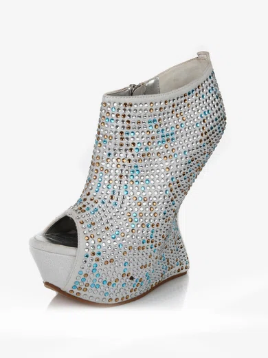 Women's Multi-color Suede Peep Toe with Zipper/Crystal #Milly03030625