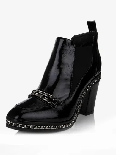 Women's Black Patent Leather Pumps with Split Joint/Chain #Milly03030630