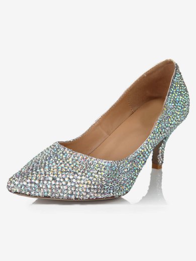 Women's Multi-color Real Leather Pumps with Crystal/Crystal Heel #Milly03030633