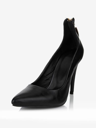 Women's Black Real Leather Pumps with Zipper #Milly03030634