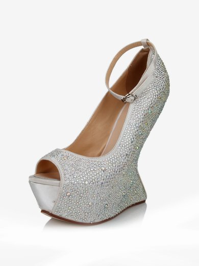 Women's White Silk Peep Toe with Buckle/Crystal #Milly03030639
