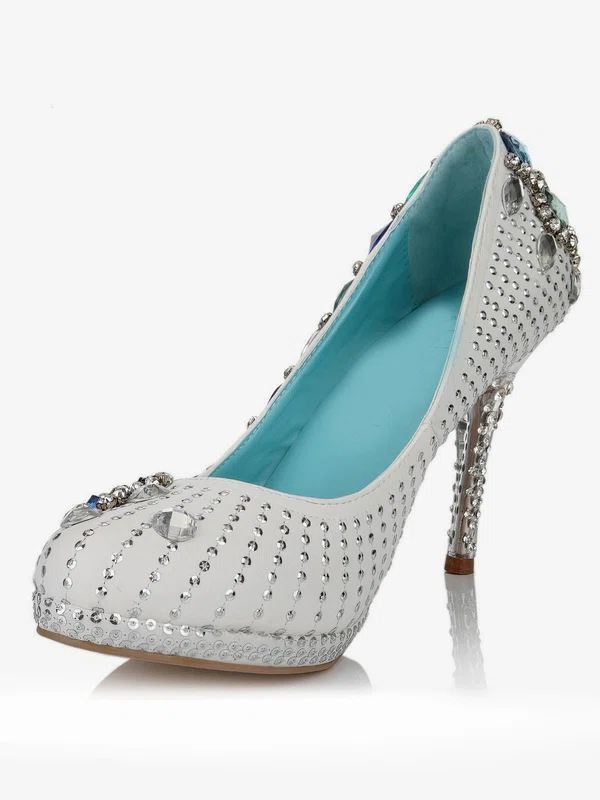 Women's White Real Leather Pumps with Crystal/Crystal Heel #Milly03030640