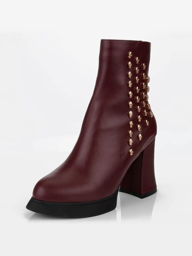Women's Burgundy Real Leather Pumps with Zipper/Rivet #Milly03030643