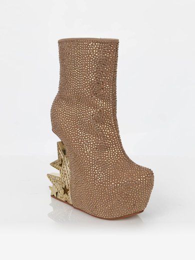 Women's Champagne Suede Platform with Zipper/Crystal/Crystal Heel #Milly03030646