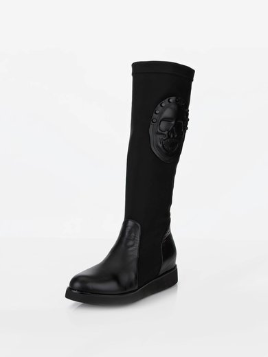 Women's Black Real Leather Knee High Boots with Split Joint #Milly03030647