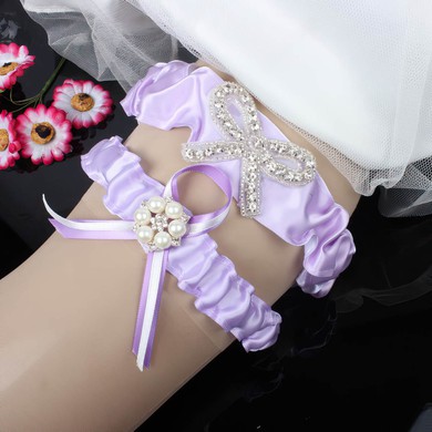 Satin Garters with Bowknot/Imitation Pearls/Crystal #Milly03090040