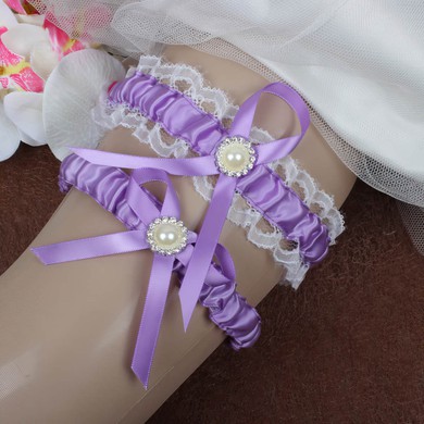 Ribbons Garters with Bowknot/Imitation Pearls/Crystal #Milly03090058