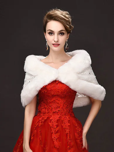 Faux Fur Sleeveless Shawl with Lace/Beading #Milly03040028