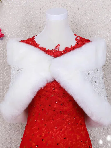 Faux Fur Off-the-Shoulder Sleeveless Shawl with Lace/Beading #Milly03040030