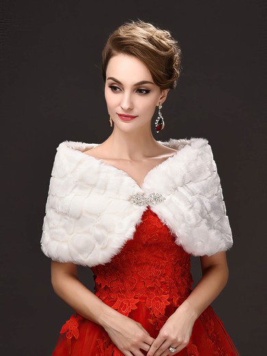 Faux Fur Off-the-Shoulder Sleeveless Shawl with Beading #Milly03040038