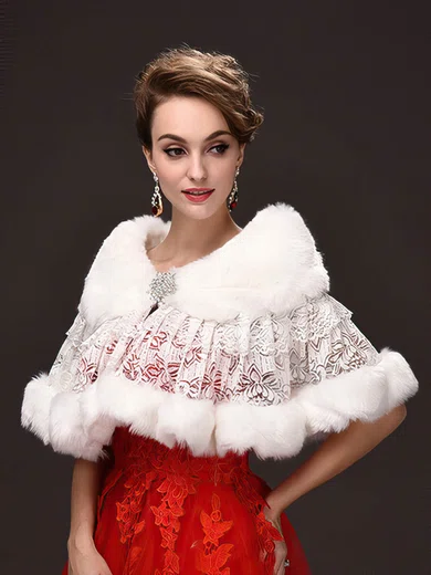 Faux Fur Sleeveless Wrap with Lace/Button #Milly03040048