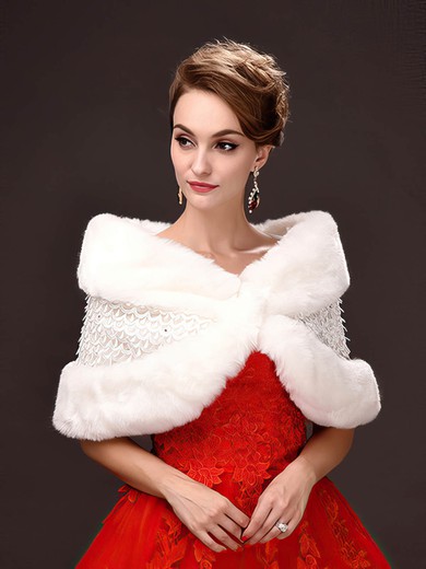 Faux Fur Sleeveless Shawl with Beading #Milly03040050