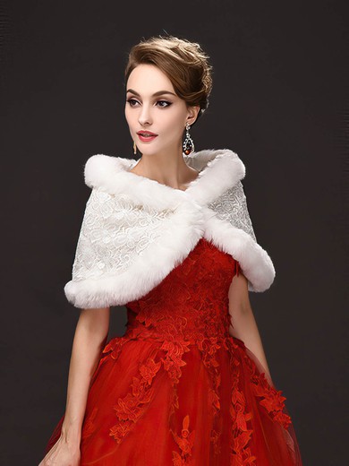 Lace/Faux Fur Sleeveless Shawl with Lace #Milly03040054