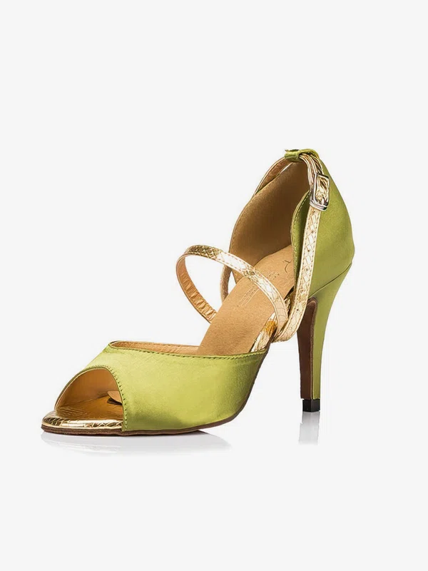 Women's Grass Green Satin Stiletto Heel Pumps #Milly03030664
