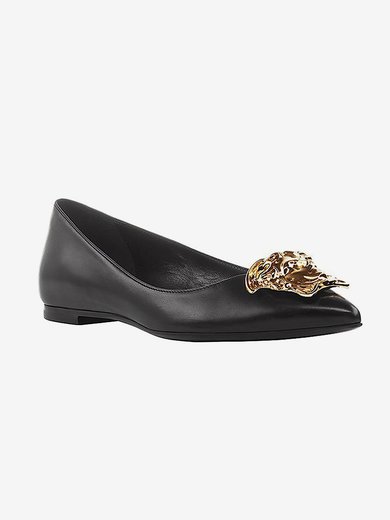 Women's Black Real Leather Flat Heel Closed Toe #Milly03030682