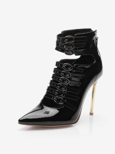 Women's Black Patent Leather Stiletto Heel Pumps #Milly03030686