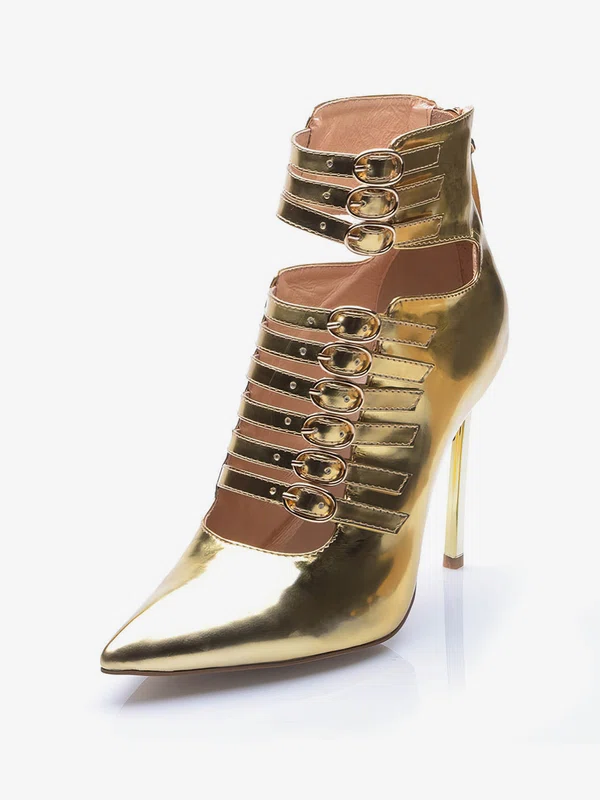 Women's Gold Patent Leather Stiletto Heel Pumps #Milly03030687