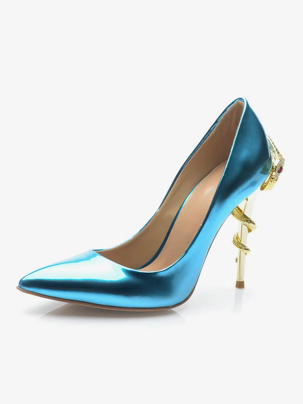Women's Blue Patent Leather Stiletto Heel Pumps #Milly03030698