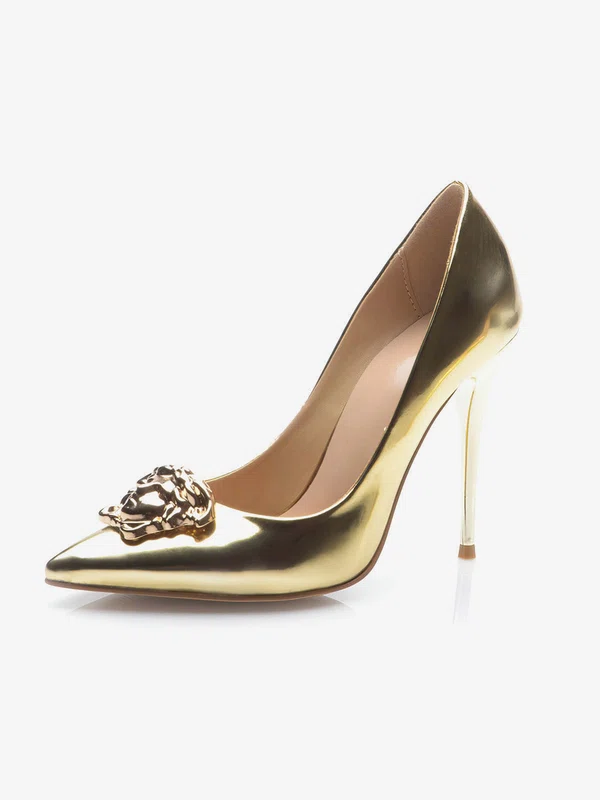 Women's Gold Patent Leather Stiletto Heel Pumps #Milly03030706