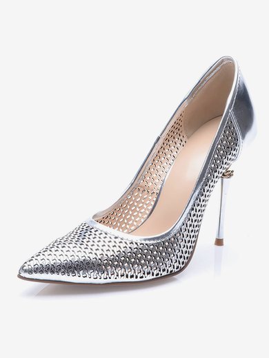 Women's Silver Patent Leather Stiletto Heel Pumps #Milly03030709