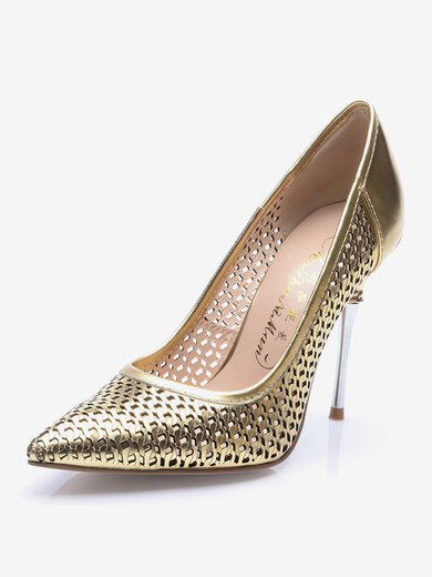 Women's Gold Patent Leather Stiletto Heel Pumps #Milly03030710