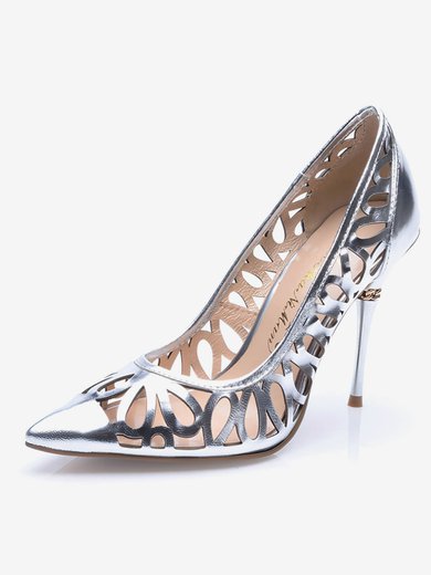 Women's Silver Patent Leather Stiletto Heel Pumps #Milly03030711