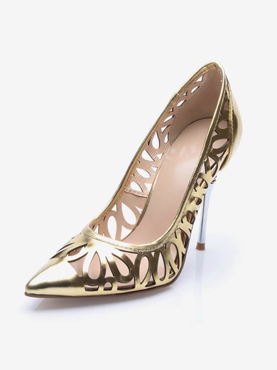 Women's Gold Patent Leather Stiletto Heel Pumps #Milly03030712