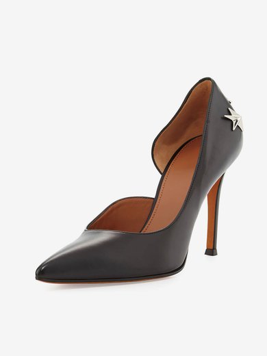 Women's Black Real Leather Stiletto Heel Pumps #Milly03030713