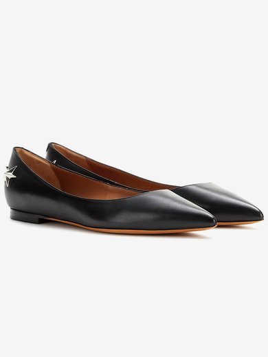 Women's Black Real Leather Flat Heel Closed Toe #Milly03030714