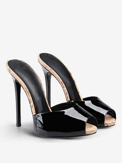 Women's Black Patent Leather Stiletto Heel Pumps #Milly03030722
