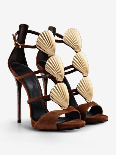 Women's Brown Suede Stiletto Heel Sandals #Milly03030725