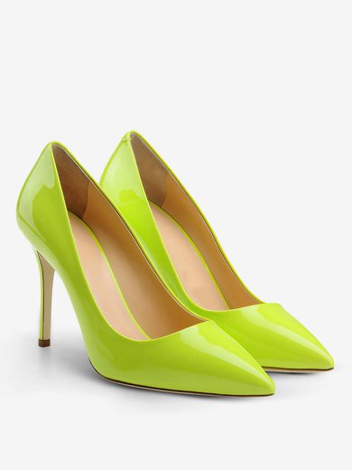 Women's Grass Green Patent Leather Stiletto Heel Pumps #Milly03030726
