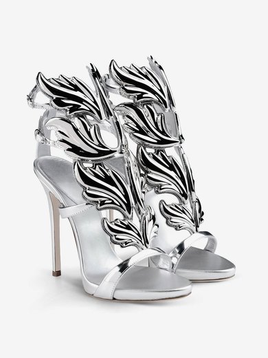 Women's Silver Patent Leather Stiletto Heel Sandals #Milly03030728